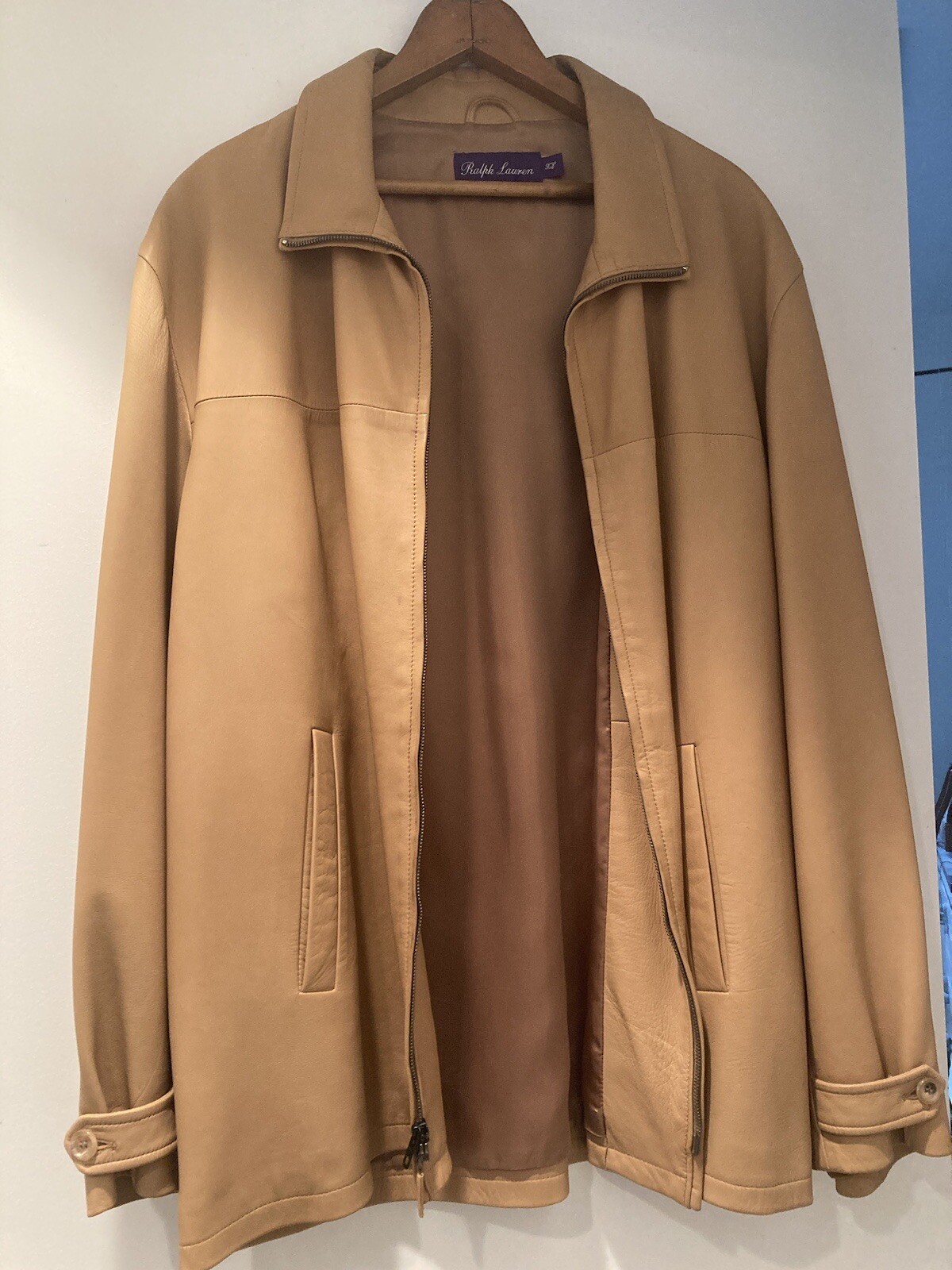 Ralph Lauren Purple Lable Lamb Skin Jacket Camel Zip Rich Really Nice! image 4