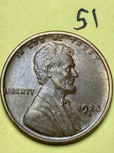 1928-D LINCOLN WHEAT CENT, "ALMOST UNCIRCULATED" CONDITION, #51