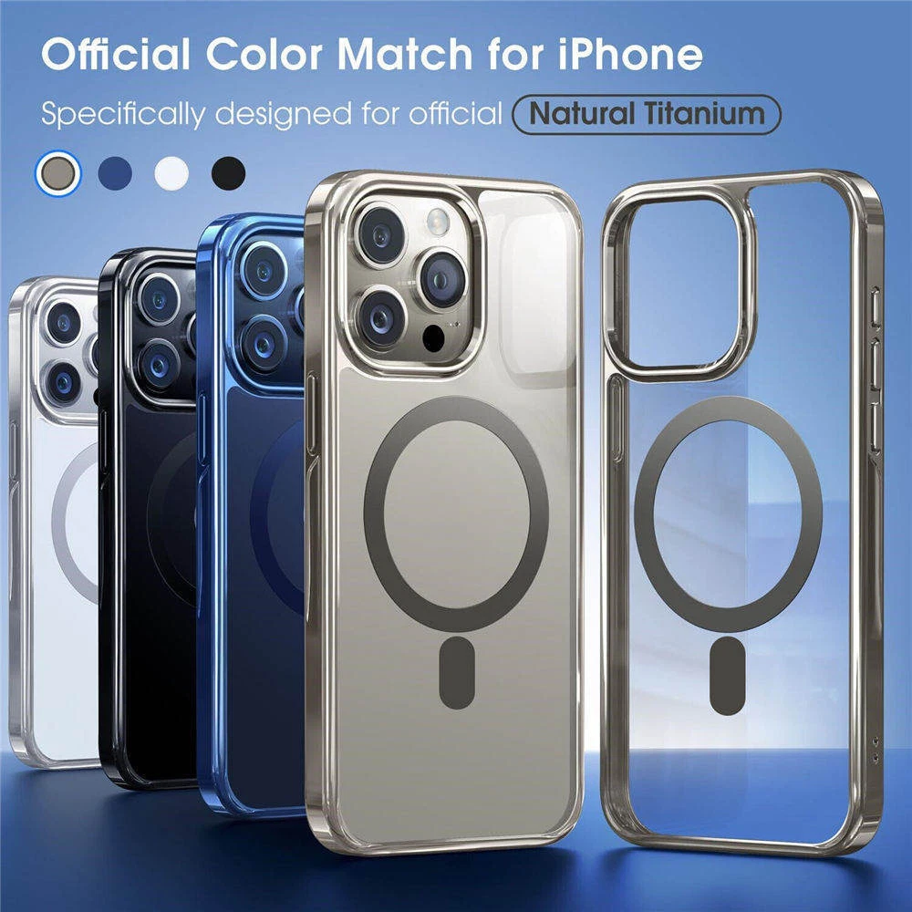 Magnetic Titanium Transparent Case for iPhone 15 Pro Max 15 14 13 Mag Safe  Cover