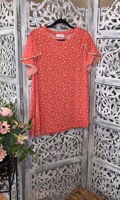womens pom pom detailed tulip floral top coral 3x