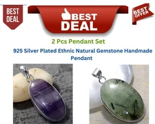 Banded Amethyst Moss Prehnite 2 Pcs Pendant Set| Combo Set 2.1|2.1" JW