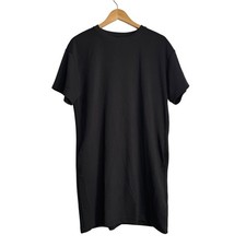Athleta Signature Rib Tee Dress Women Medium Black Ribbed Short Sleeve Pockets