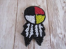 Medicine Wheel w/Feather Beaded Rosette 1.5" Leather Regalia Crafting Tribal