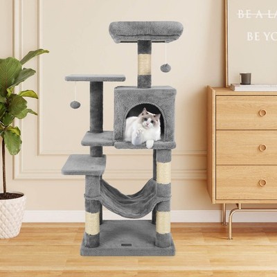 44'' Tall Multi-level Cat Tree w/Cushion Top Perch, 2-Entrance Large Cat Condo