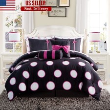 Sophie 8-Piece Kids Bed in a Bag Comforter Set Microfiber Polka Dots Decor New