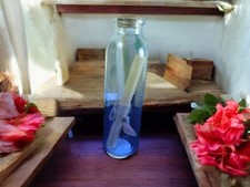 Decorative Blue Glass Message Bottle With Cork Lid & Nautical Scroll Accent