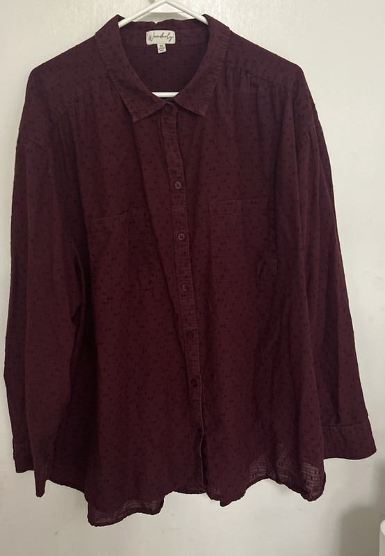 Wonderly size 2X long sleeve top Women Burgandy Blouse . Cotton #297