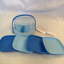 Tupperware Frozen Mini Cake Taker and Cariolier w Cake Server 4 Mini Plates new