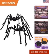 2 Pack 5 Ft Halloween Outdoor Decorations Hairy Black Spider, Scary Giant Spi...