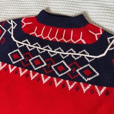 Vintage JC Penney Fair Isle Sweater Medium Red Navy Nordic Ski 70s 80s Shirt Top