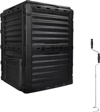Garden Compost Bin and Compost Aerator Tool, 80 Gallon (300 L) Black Compost Bin