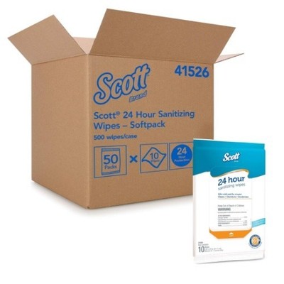 Scott 24Hr Sanitizing Wipes 100ct 10 Packs of 10 Disinfectant Travel Packs