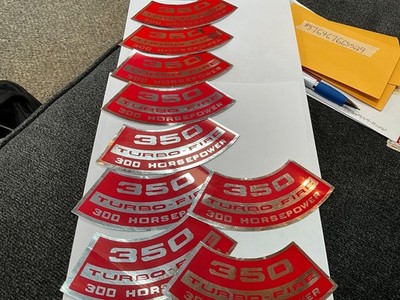 NINE (9) BRAND NEW CHEVROLET 350 TURBO-FIRE 300 HORSEPOWER AIR-CLEANER DECALS