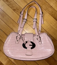 Y2K Guess Pink Purse Vegan Big G logo Silver Hardware shoulder Handbag Vtg