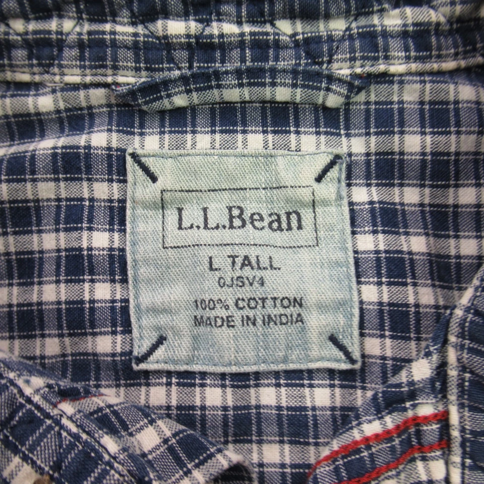 Camisa LL Bean Para Hombres Grande Alta Manga Larga Botón Frontal Exterior Cuadros Bolsillos Foto 4 de 4