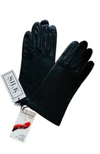 NEW Fownes UltraNaturals Black Leather Water Resist Gloves W/Silk Lining Size 8