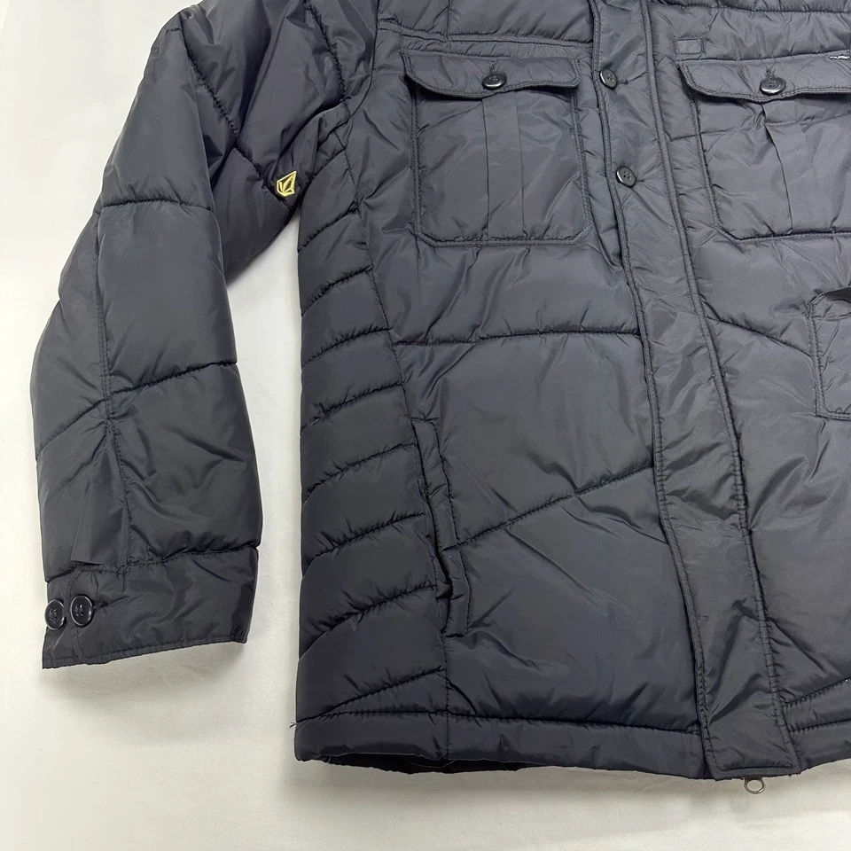 Volcom Mens Utility Puffer Jacket Pockets Collar Black Skater Snowboard Size L - Image 4 of 4