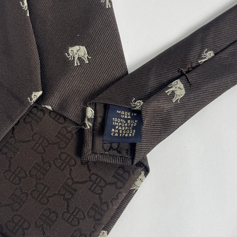 Галстук мужской Banana Republic коричневый вышитый слон более 100% шелк США - Изображение 4 из 4