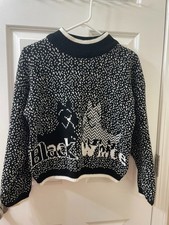 VTG Nuggets Women's Sweater Knitted Black White Dog Graphic Small
