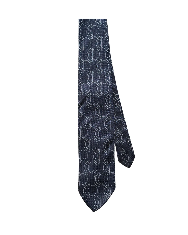 ESCADA Tie Silk Necktie Geometric Pattern on Dark Blue - Image 3 of 4