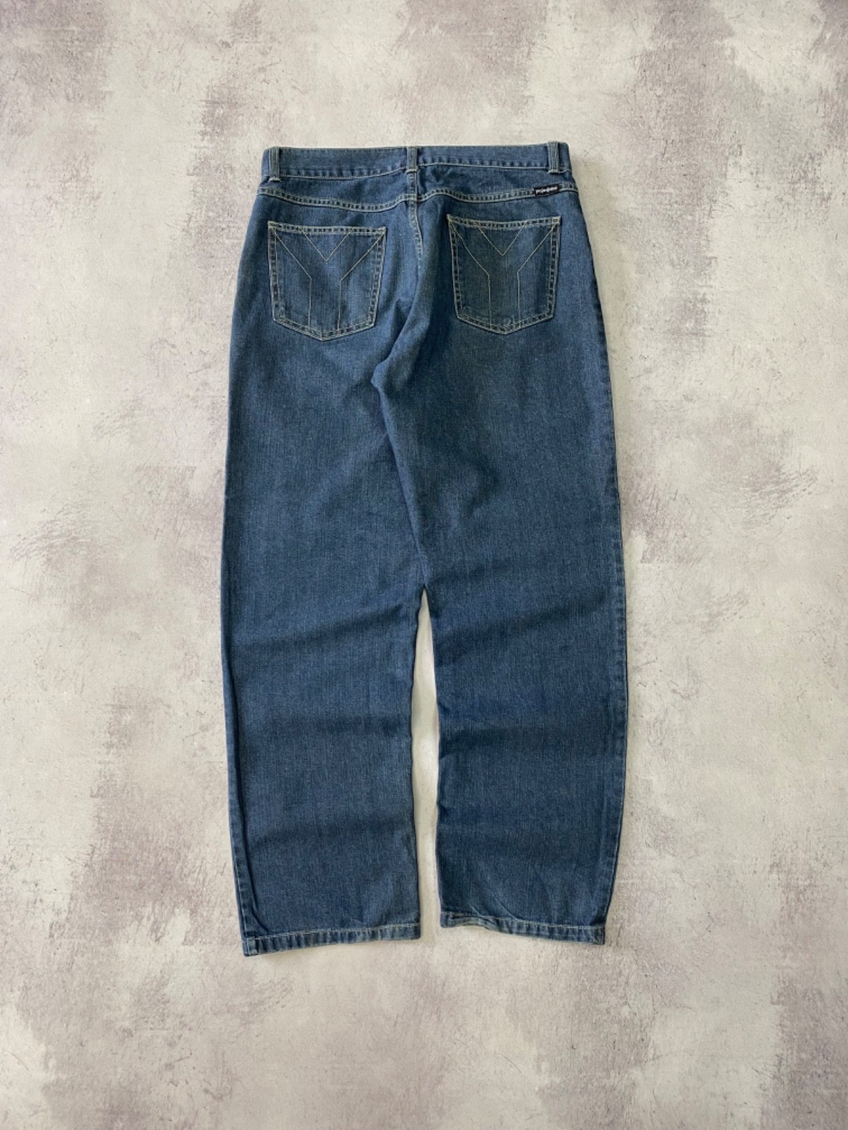 Jeans denim vintage Yves Saint Laurent grande logo ricamato taglia 34