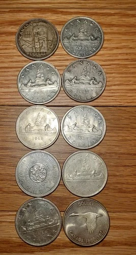 1Canada Silver .800 Fine Silver Dollars Lot - 10 X $1 Coins  80% Silver