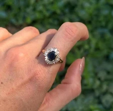 Sapphire Ring 2.14Ct Oval Cut Diamond 14K Yellow Gold Promise Ring Wedding Ring