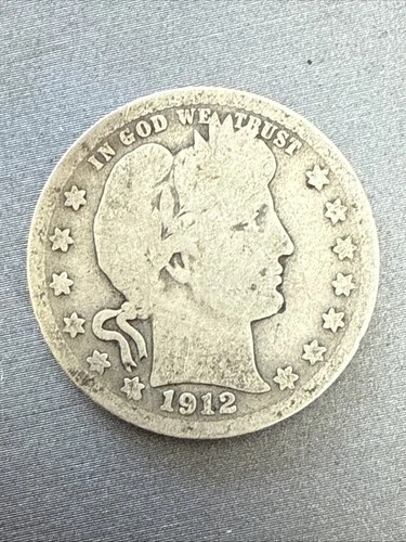 1912 S U.S. Silver Barber Quarter Dollar, 90% Silver
