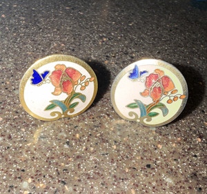 Authentic Vintage SITI Enamel Floral Butterfly Clip on Gold Plated Gold Tone Multicolor