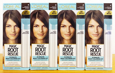 Lot of 4 L'Oreal Paris MAGIC ROOT RESCUE Hair Color, # 4 Dark Brown