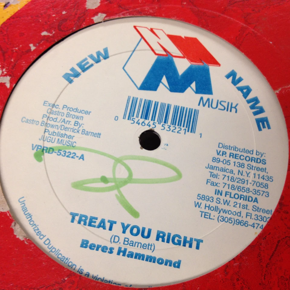 [REGGAE]~VG+/EXC 12"~BERES HAMMOND~Treat You Right~Dub Version~[1997]~ - Imagem 2 de 3