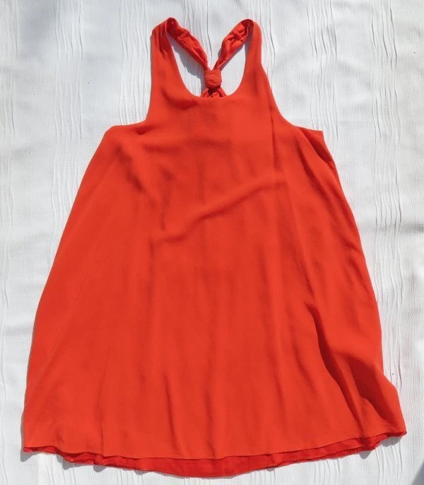 ALICE + OLIVIA USA sz M 8 Red Stretch Silk Racer Back Tunic Top (or Mini Dress) - Image 3 of 4