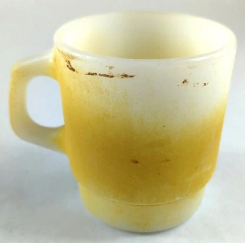 Vintage: Anchor Hocking Fire King Yellow White Milk Glass Cup Mug