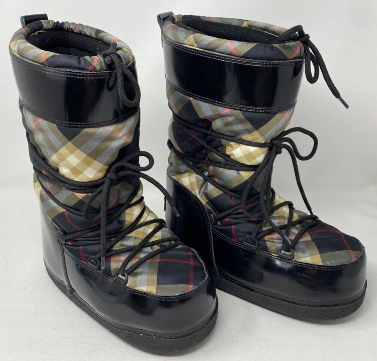 Burberry Nova Check Plaid Moon Boots Snow After Ski Apres Ski Size 38 40 7 9