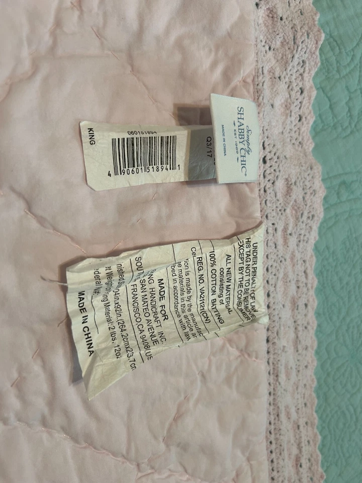 Simply Shabby Chic Rachel Ashwell King 被子淡粉色亚麻棉钩针编织 — 第 2/4 张图片