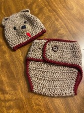 Infant Crocheted Hat and Diaper Cover /Baby Shower Gift