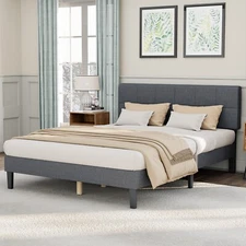 Heavy Duty Wood Platform Bed Frame w/ Upholstered Headboard,Twin Queen King Size