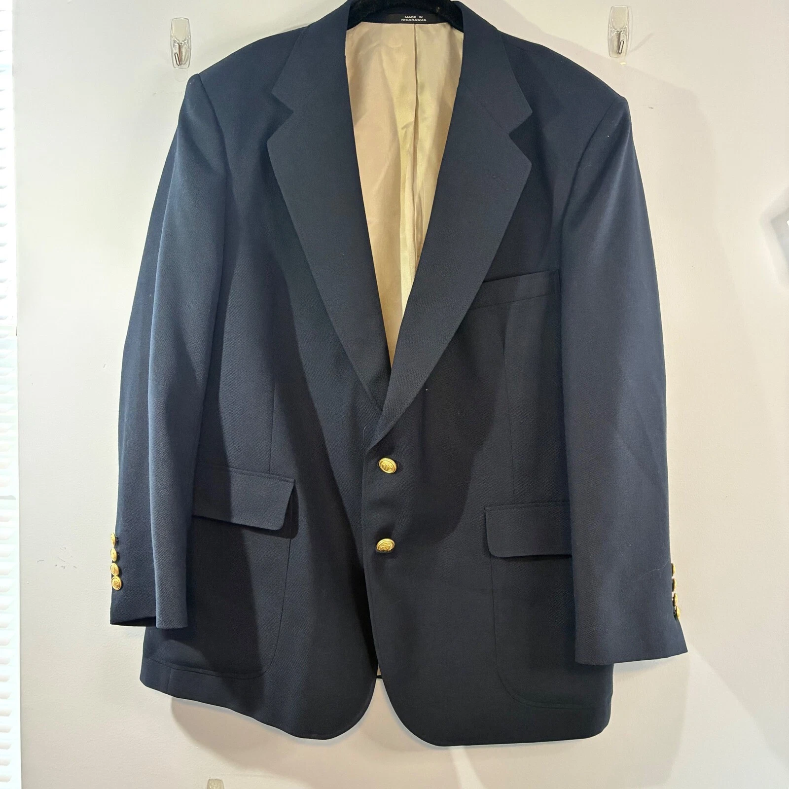 Vintage Rare Stanley Blacker Blazer Sport Coat Gold Buttons Portly Short Size 41