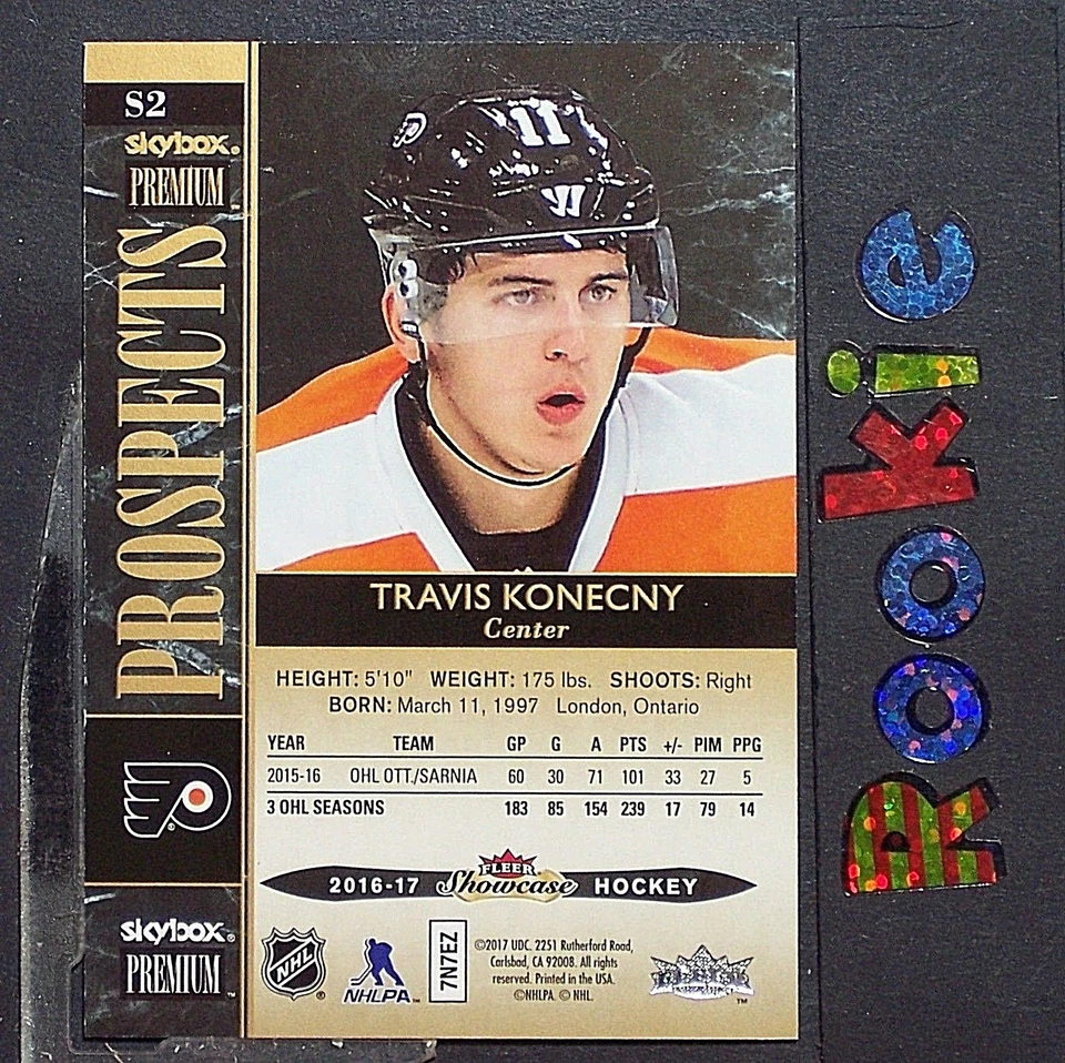 TRAVIS KONECNY /499 RC 2016-17 Fleer SkyBox Premium Prospects #S2 ROOKIE - Image 2 of 3