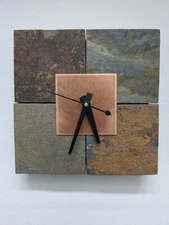 Solid Slate Rock Stone Copper Quartz Wall Desk Table Clock 6"x6" EUC