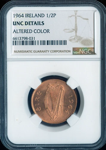 1964 Ireland Half Penny 1/2p NGC UNC Details Quality