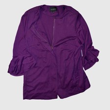 Eloquii Size 18 Women's Purple Ruffle Sleeve Zip 3/4 Sleeve Light Weight Jacket