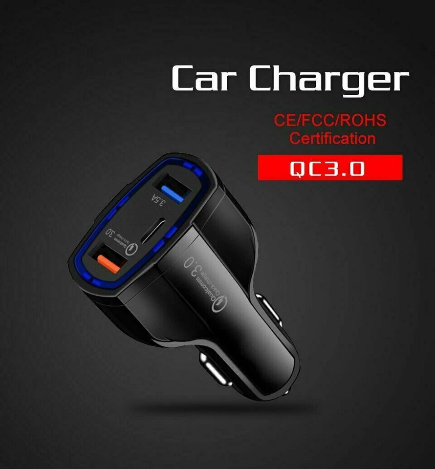 3-Port USB Fast Rapid Car Charger Adapter Type C Port for iPhone Android Samsung - Image 2 of 4