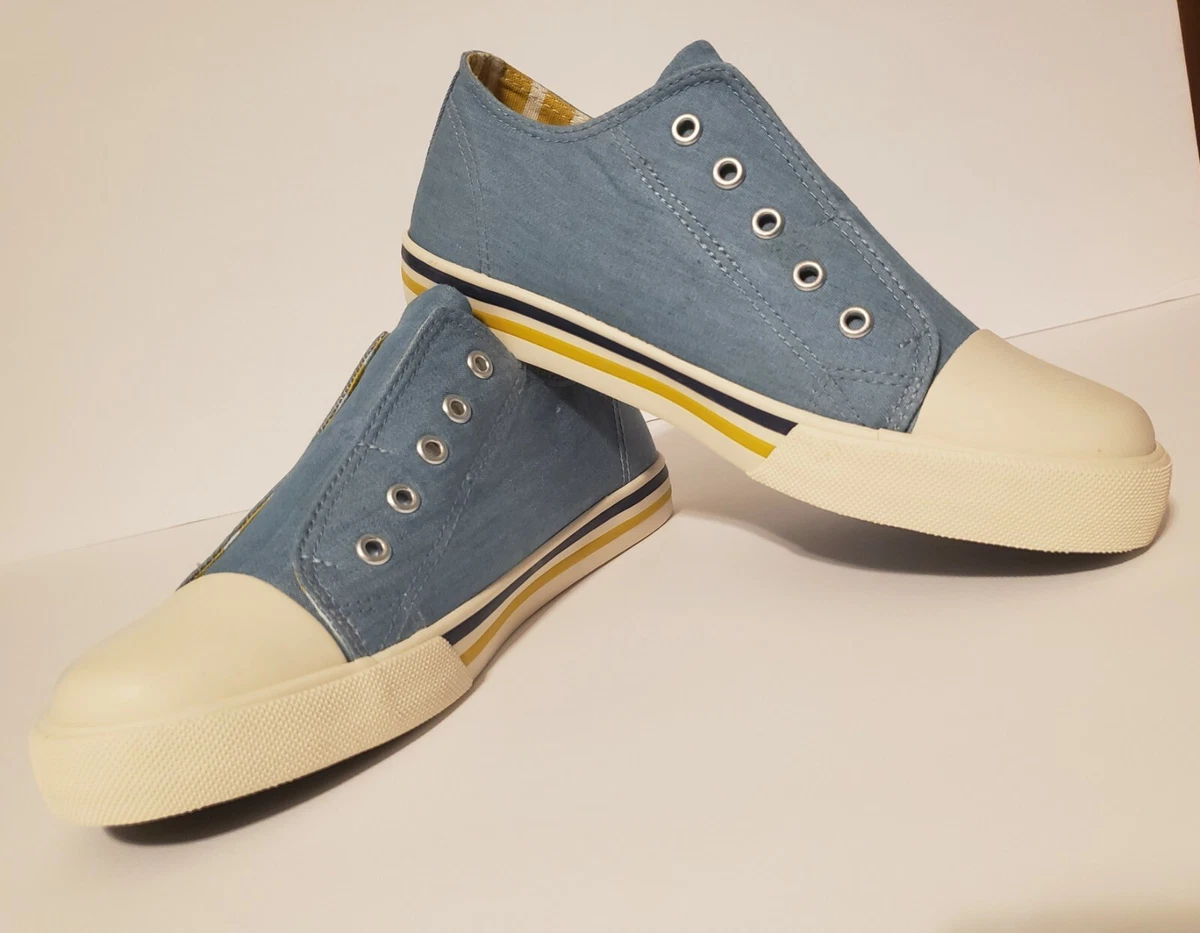 Mini Boden 37 5 boy blue canvas slip on shoes chambrae light
