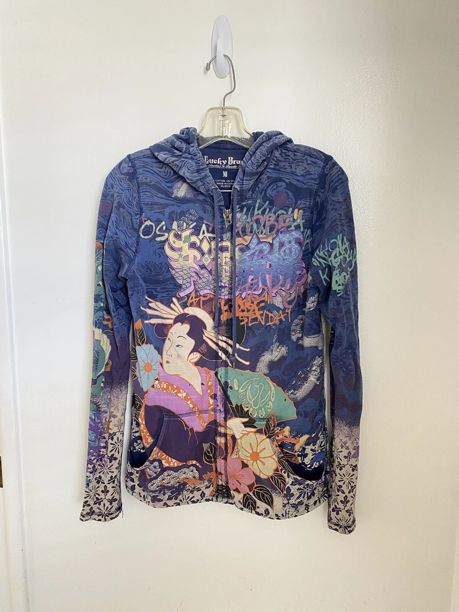 Vintage Y2K Lucky Brand Asian Geisha Year of the Dragon 2000 Hoodie Zip Up  sz M