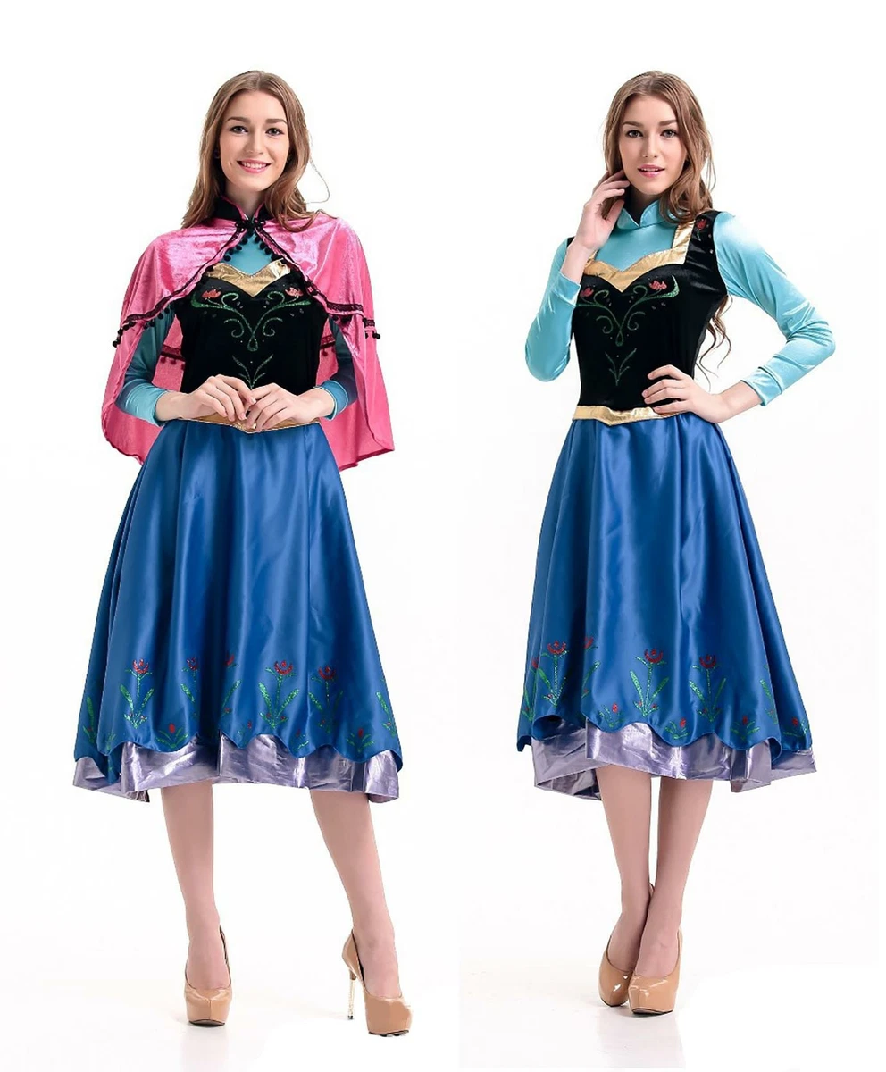 Adults Frozen Princess Anna Fancy Dress Up Snow Queen Women with Cape  Costume | eBay