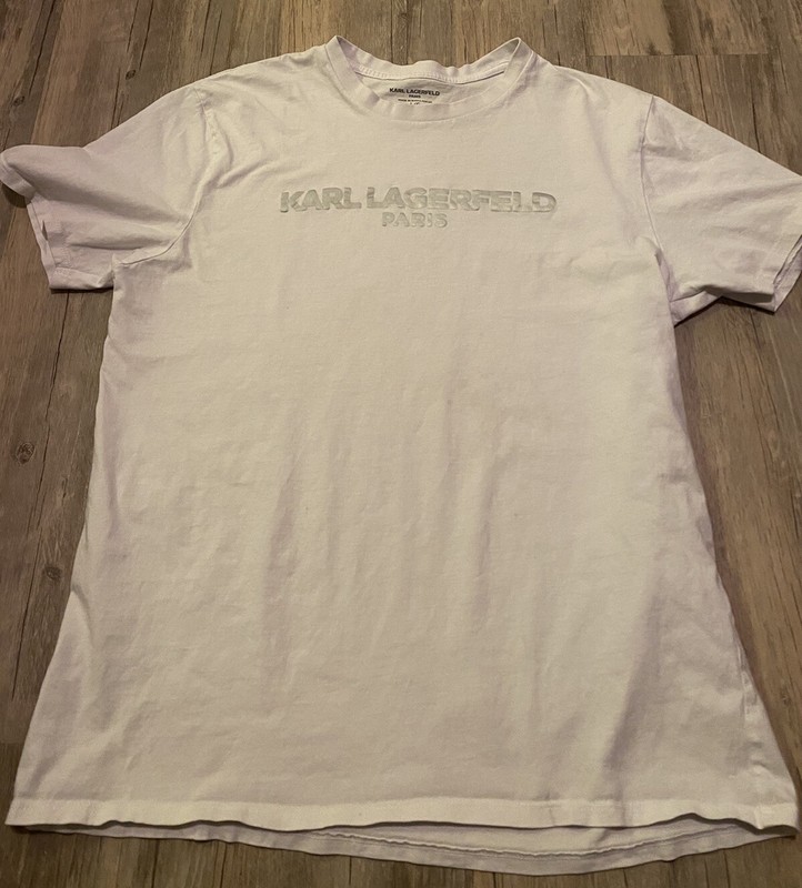 Mens Size Large Rare Karl Lagerfield White Tshirt Logo Short Sleeve 