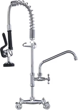 26" Height Commercial Kitchen Faucet Wall Mount with Pre-Rinse Sprayer, 4" to 9"