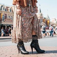 Women Antique Gold Rusty Metal Chain Boot 2PCS Bracelet Shoe HAPPY Charm Biker