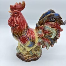 Vintage Hand Painted Rooster Figurine Ceramic Farmhouse D cor Large Colorful